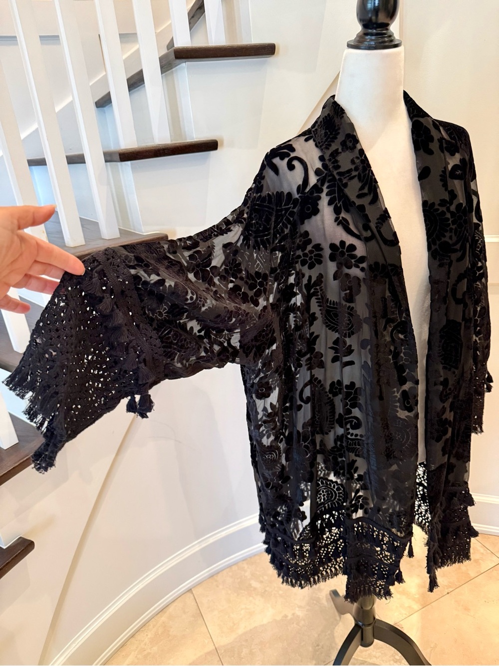 Black Velvet Burnout Kimono, Size XL